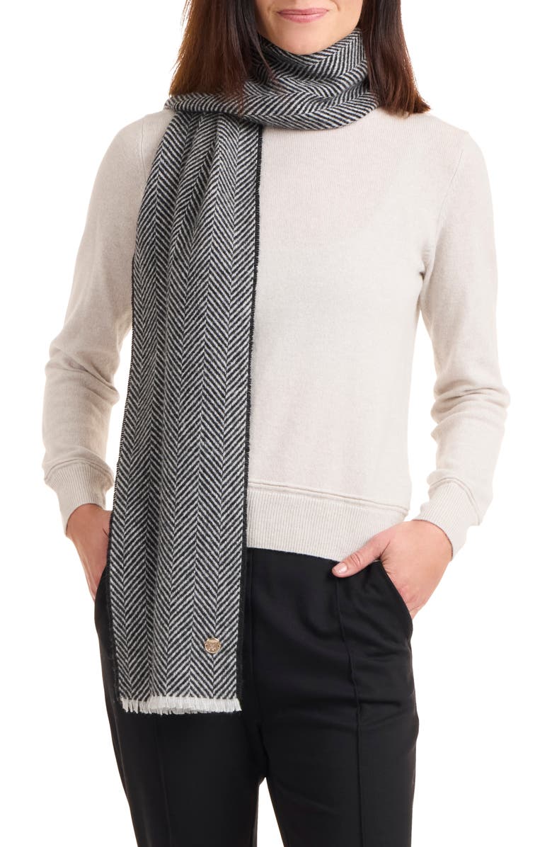 Bruno Magli Herringbone Cashmere Scarf, Alternate, color, Black