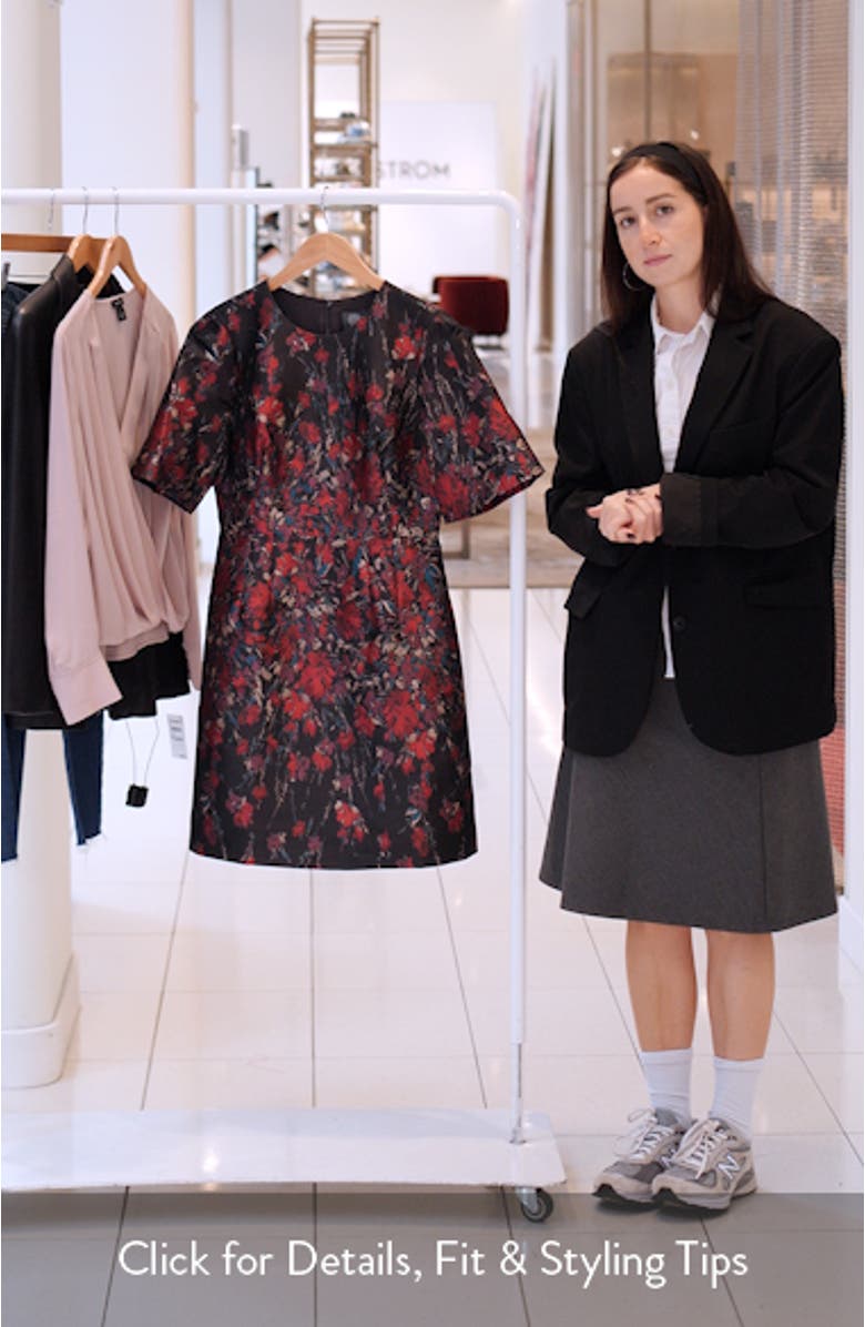 Metallic Floral Jacquard Elbow Sleeve Fit & Flare Dress, sales video thumbnail