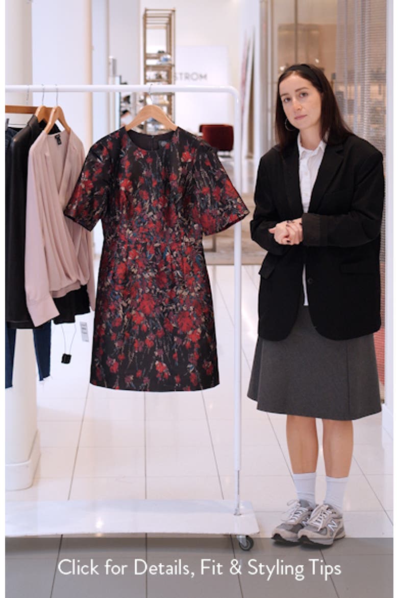 Metallic Floral Jacquard Elbow Sleeve Fit & Flare Dress video