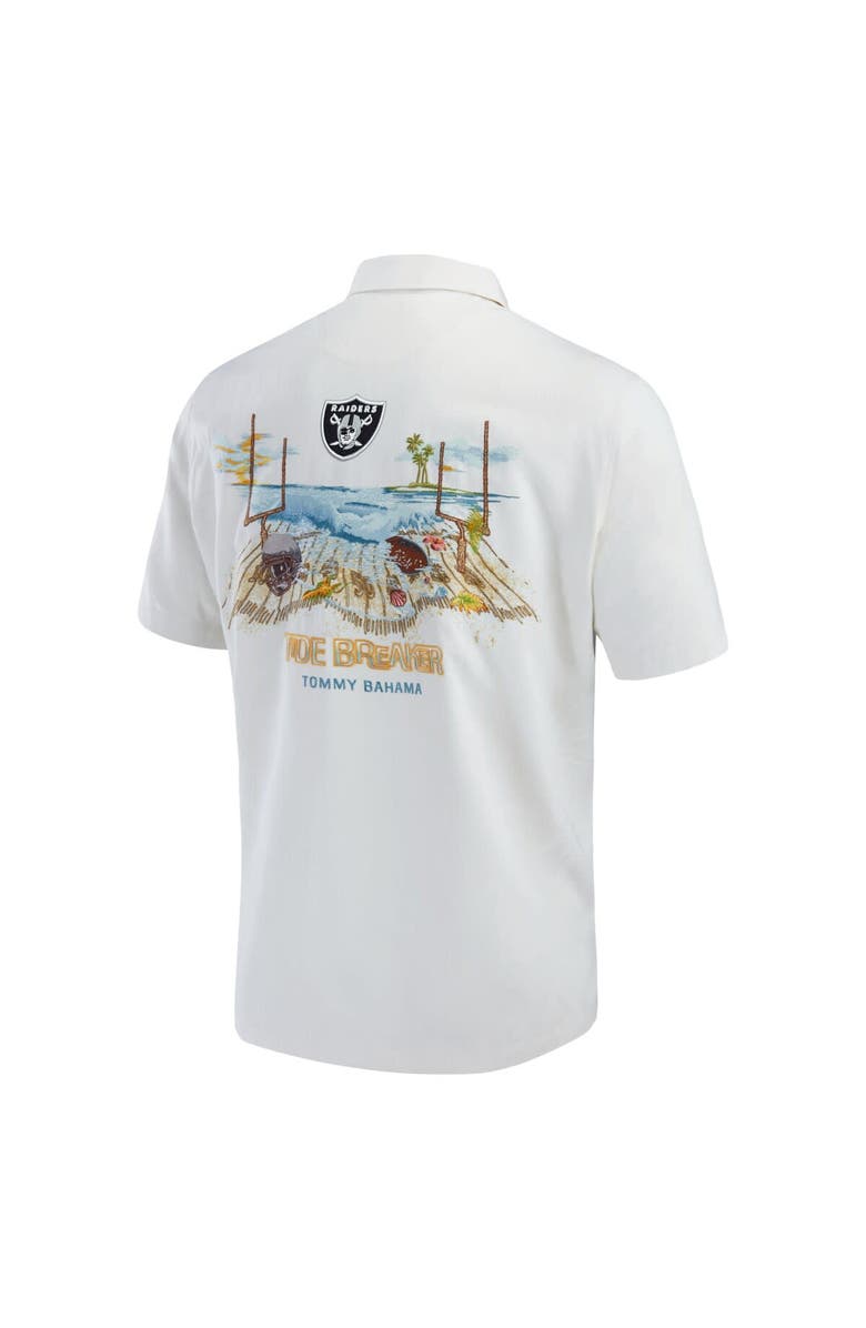Tommy Bahama Men's Tommy Bahama White Las Vegas Raiders Tide Breaker IslandZone Camp Button-Up Shirt, Alternate, color,