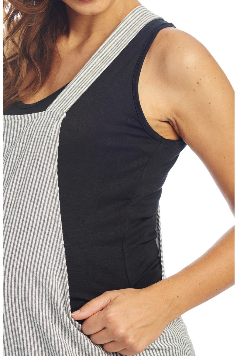 Nani Maternity/Nursing Seersucker Overalls, Alternate, color, BLACK STRIPE