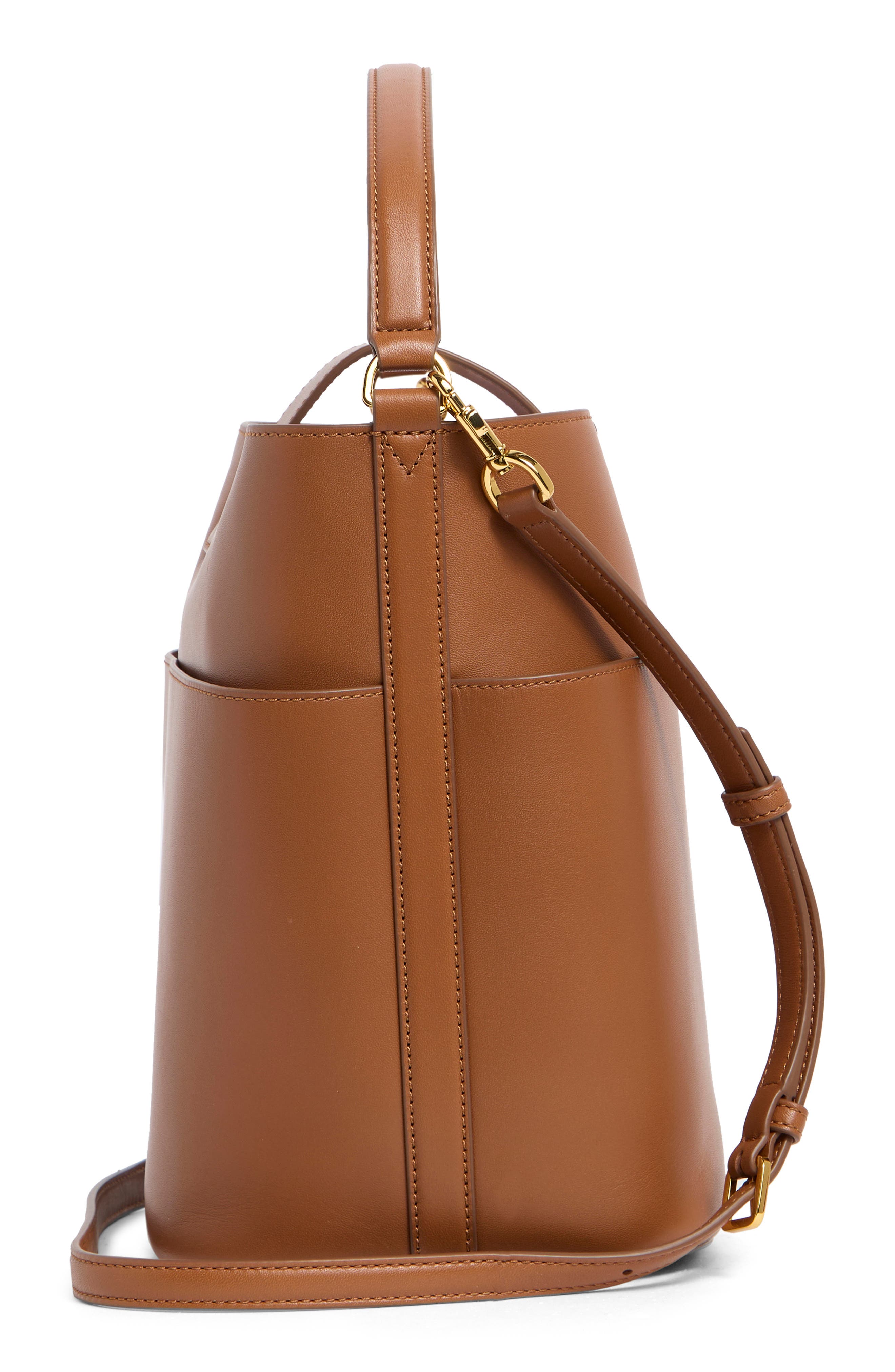 Veronica Beard The Crest Lock Leather Bucket Bag, Alternate, color, Hazelwood