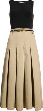 Avec Les Filles Mixed Media Pleated Dress