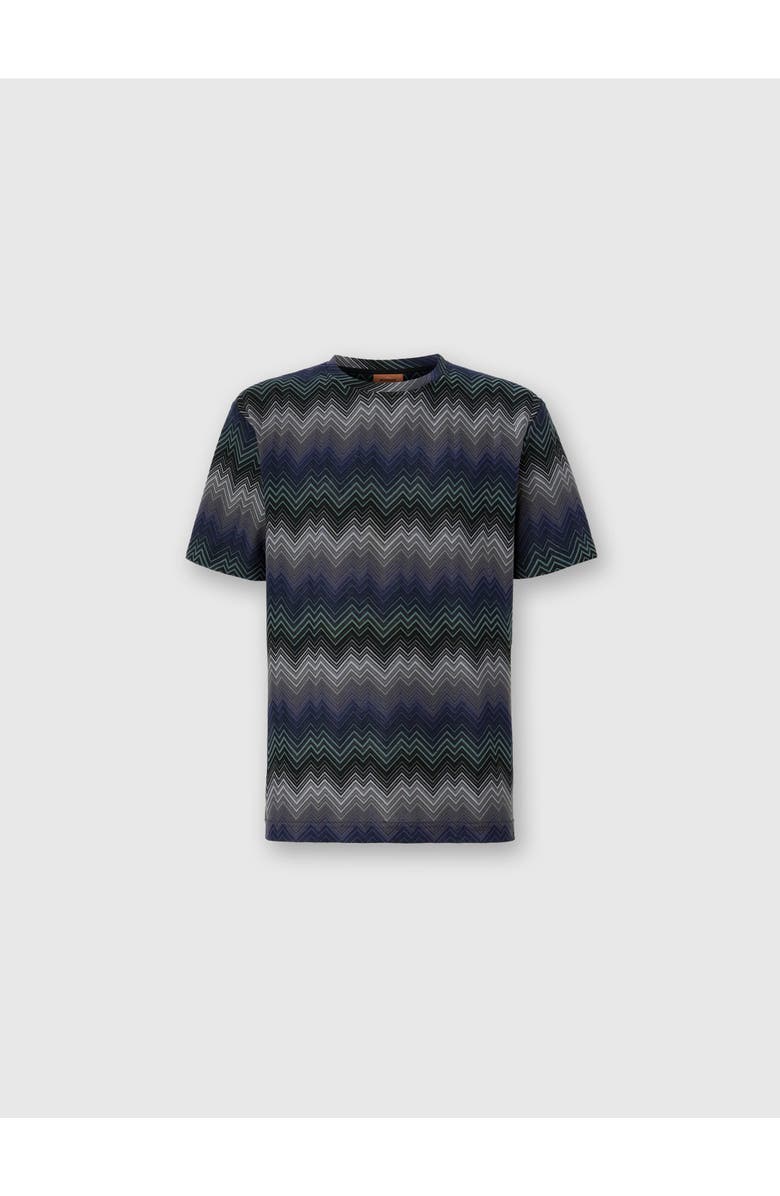 Missoni Crew Neck T-shirt With Irregular Zigzag, Main, color, Blue & Green