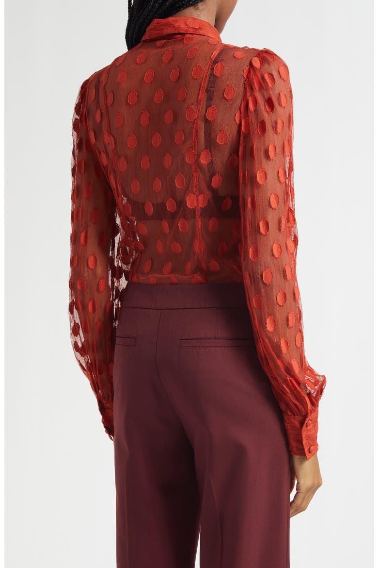 Soraya Dot Sheer Mesh Button-Up Shirt, Alternate, color, RUBY
