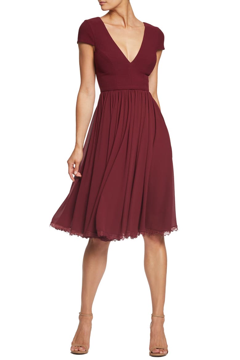 Corey Chiffon Fit & Flare Cocktail Dress, Main, color, BURGUNDY