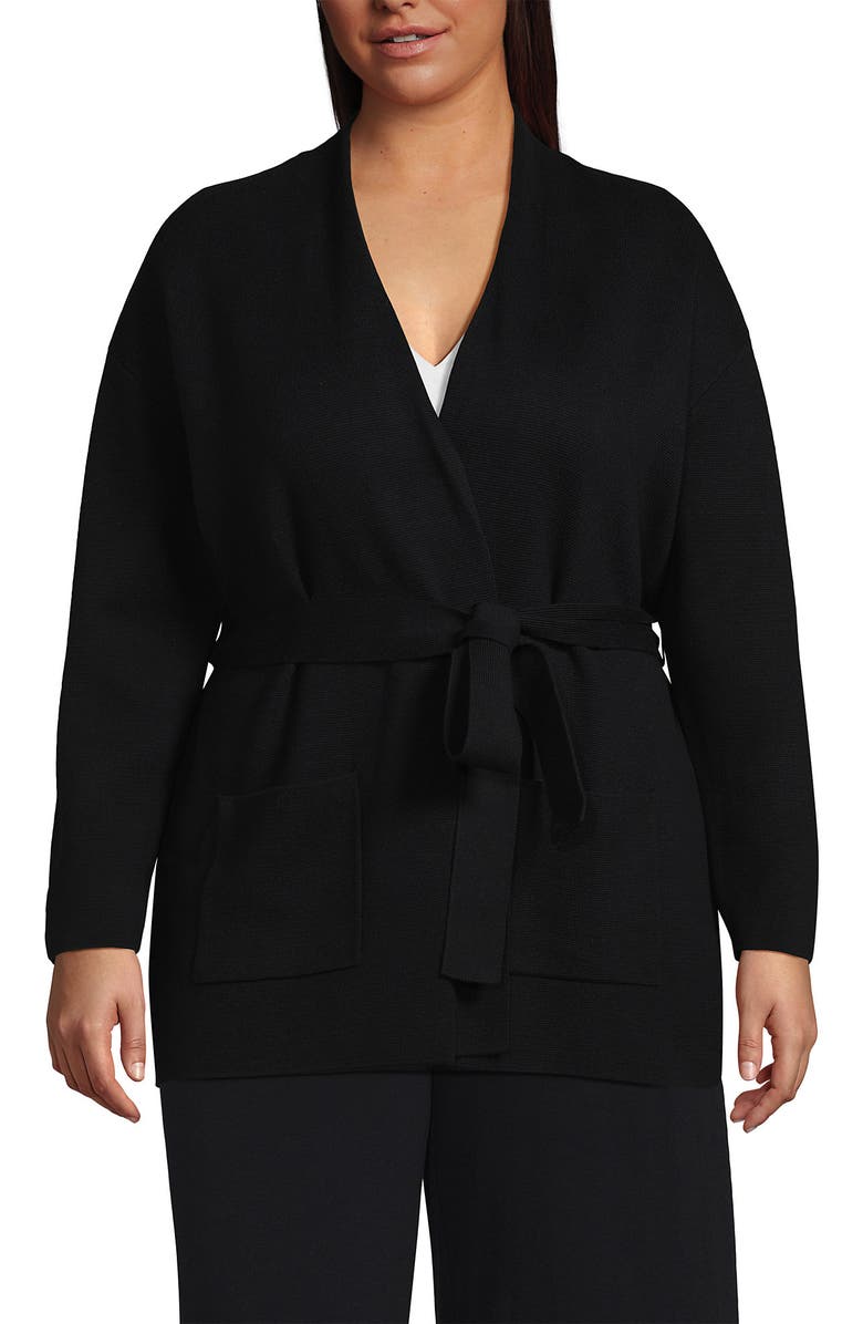 Lands' End Fine Gauge Milano Belted Long Line Cardigan Sweater, Main, color,