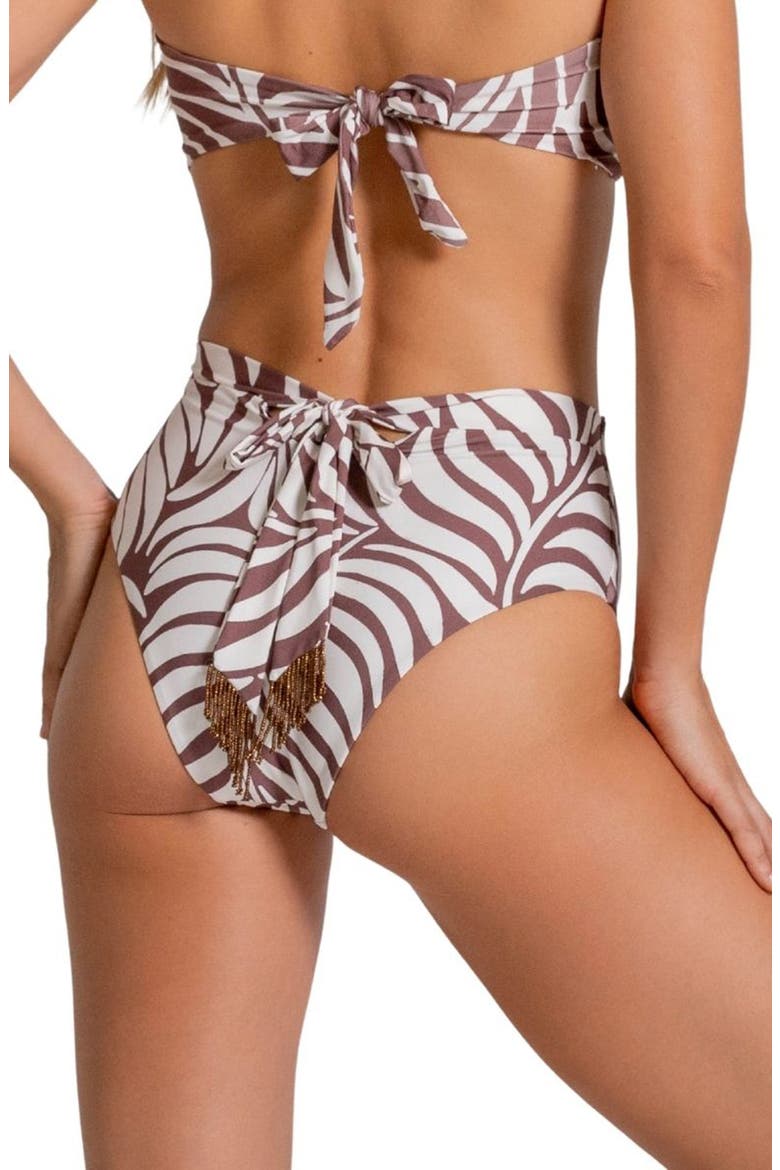 Bead Trim Tie Back High Waist Bikini Bottoms, Alternate, color, VANILLA CUSTARD