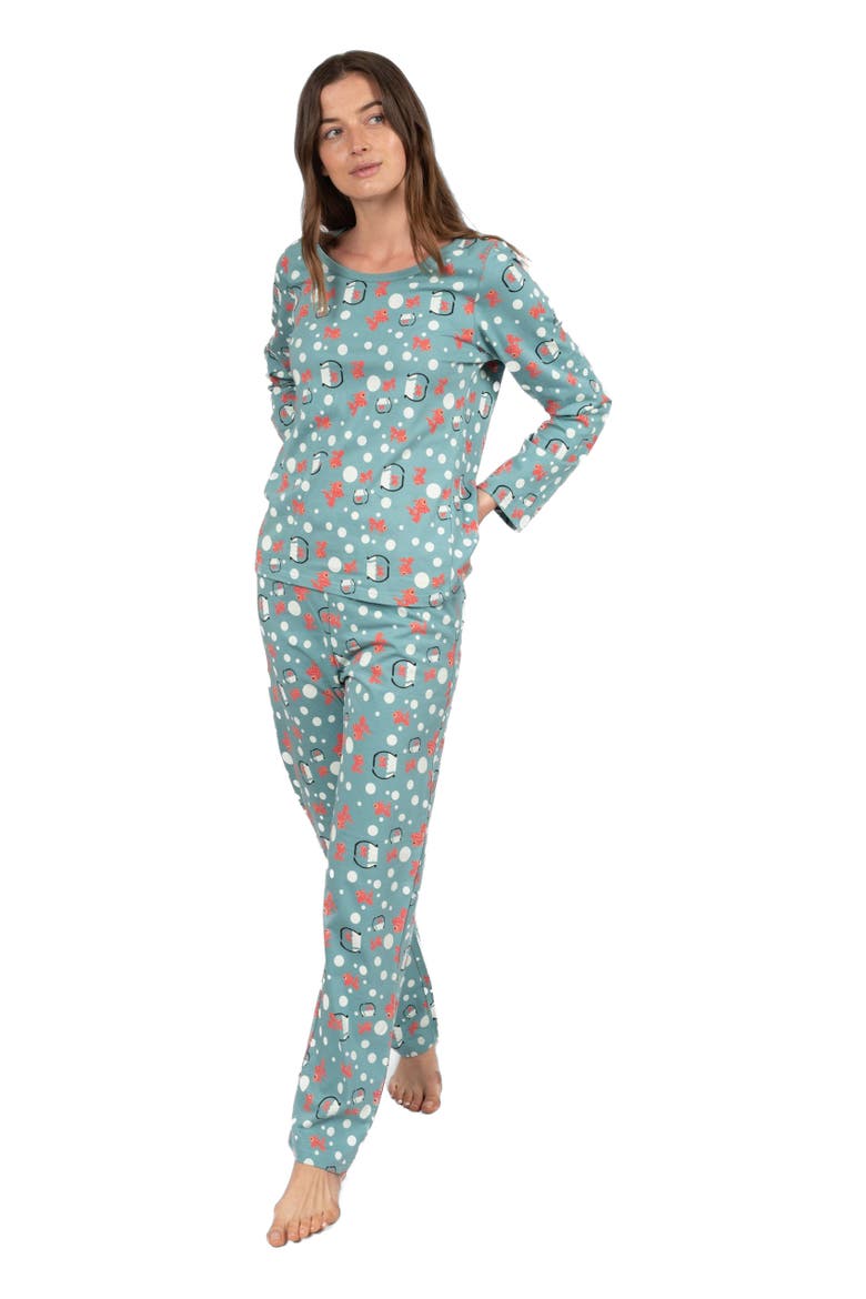Women's Loose Fit Cotton Matching Family Pajamas, Animal & Nature Prints, Main, color, Fish Tank