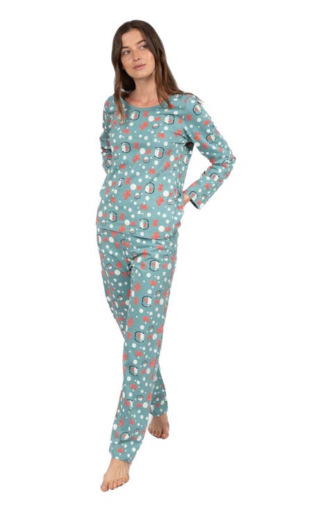 Women's Loose Fit Cotton Matching Family Pajamas, Animal & Nature Prints