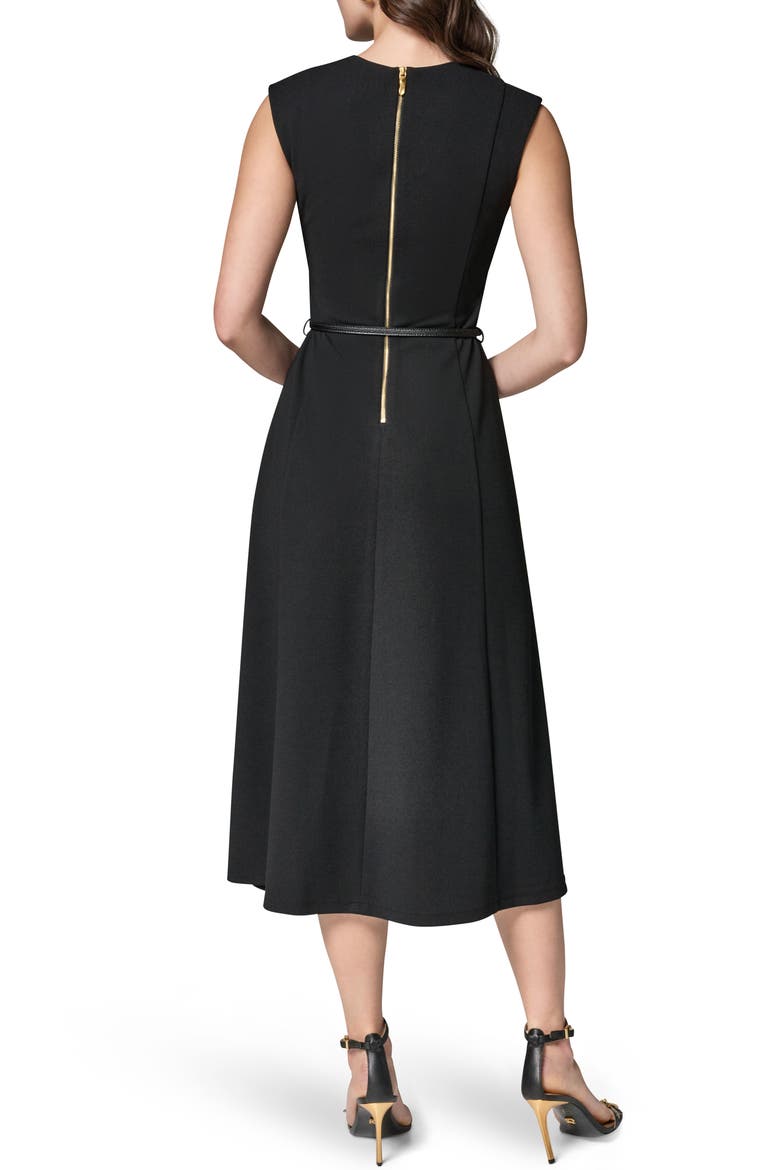Belted Flounce Stretch Dress, Alternate, color, BLACK