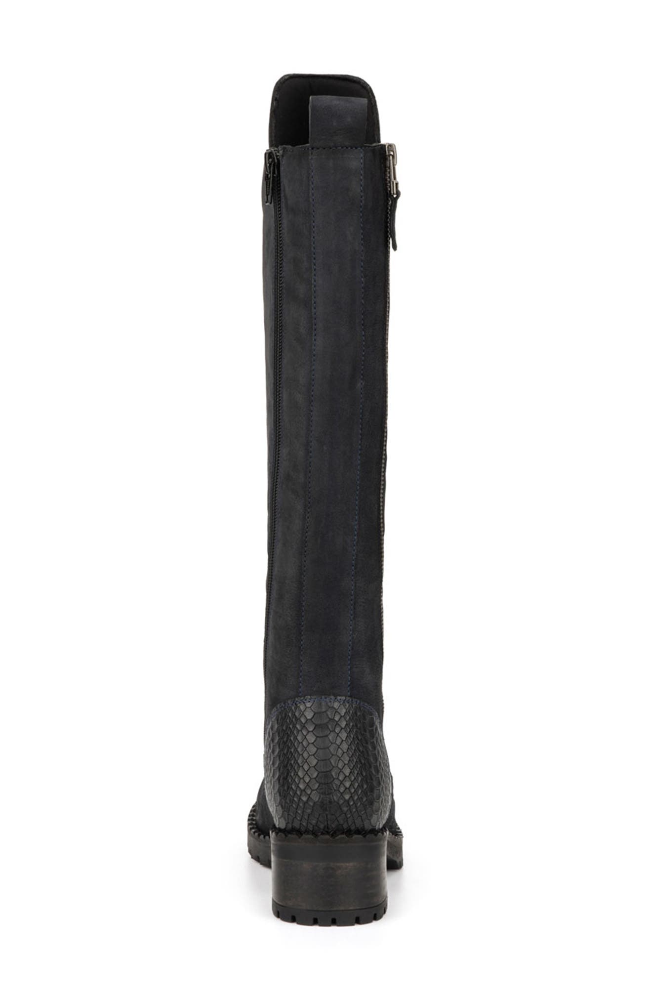 Henrietta Tall Leather Lace-Up Boot, Alternate, color, NAVY