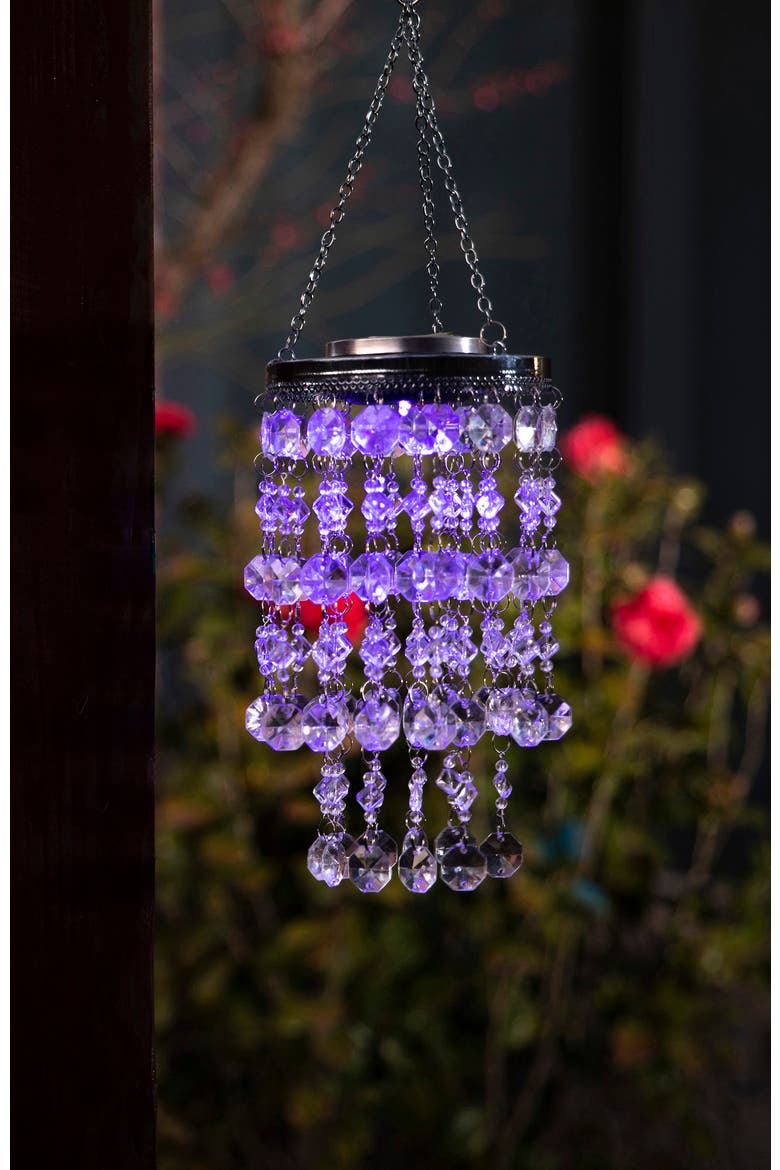 Solar Lighted Acrylic Jewel Beaded Wind Chime or Chandelier Hanging Decor, Alternate, color, White