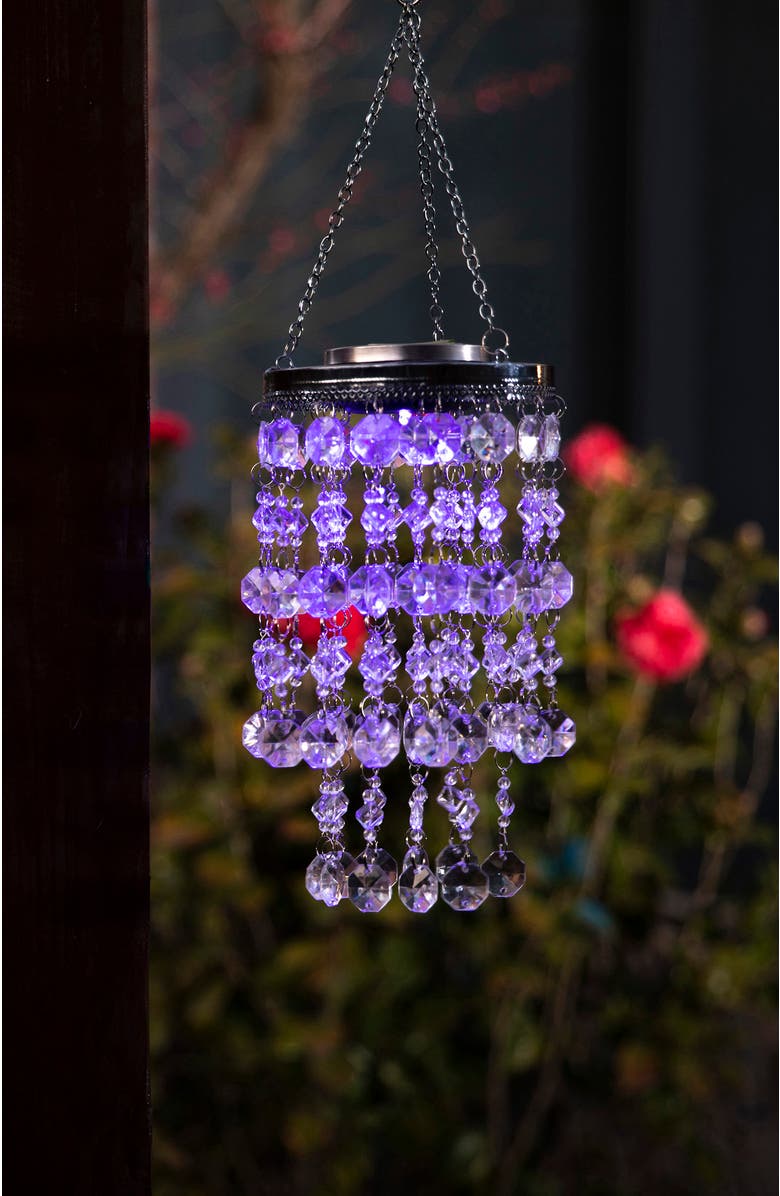 Glitzhome Solar Lighted Acrylic Jewel Beaded Wind Chime or Chandelier Hanging Decor, Alternate, color, White