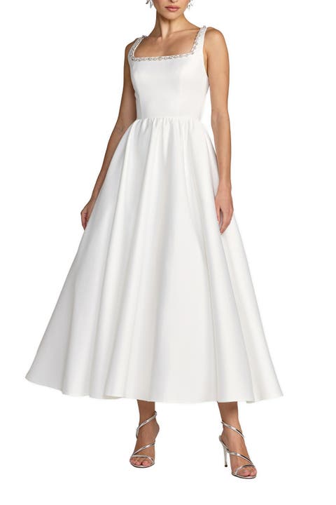 Beaded Satin Sleeveless Midi Dress With Pockets