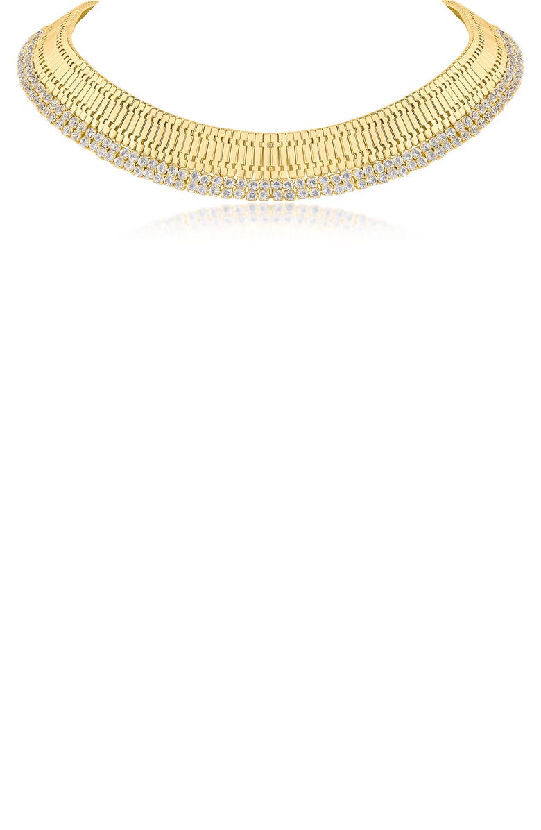 JARDIN Crystal Woven Link Collar Necklace, Main, color, Clear/ Gold