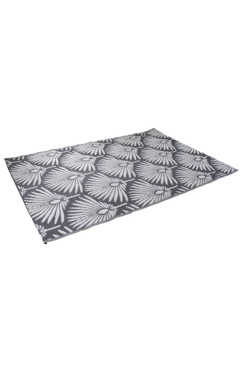 Northlight 4' x 6' Gray and White Fan Leaf Rectangular Outdoor Area Rug, Alternate, color, Gray