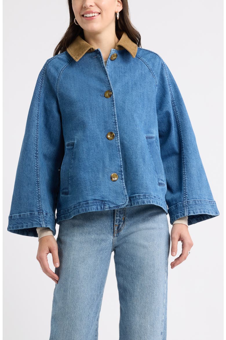 Swing Crop Denim Trench Coat, Alternate, color, MEDIUM WASH