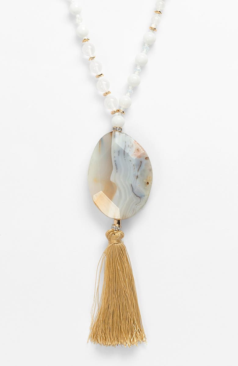 Sequin Beaded Tassel Pendant Necklace, Alternate, color, 