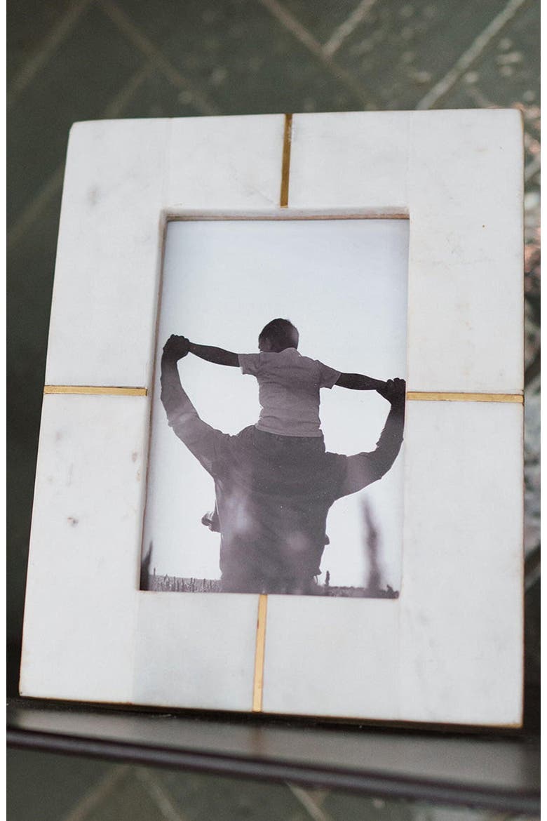 Sammita White Picture Frame - Carved Marble Brass Inlay, Alternate, color, White - 4x6