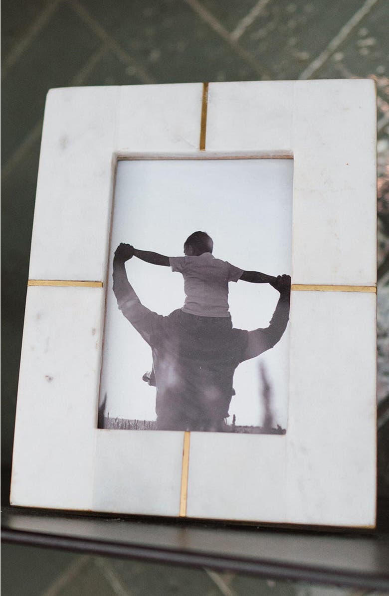 Matr Boomie Sammita White Picture Frame - Carved Marble Brass Inlay, Alternate, color, White - 4X6