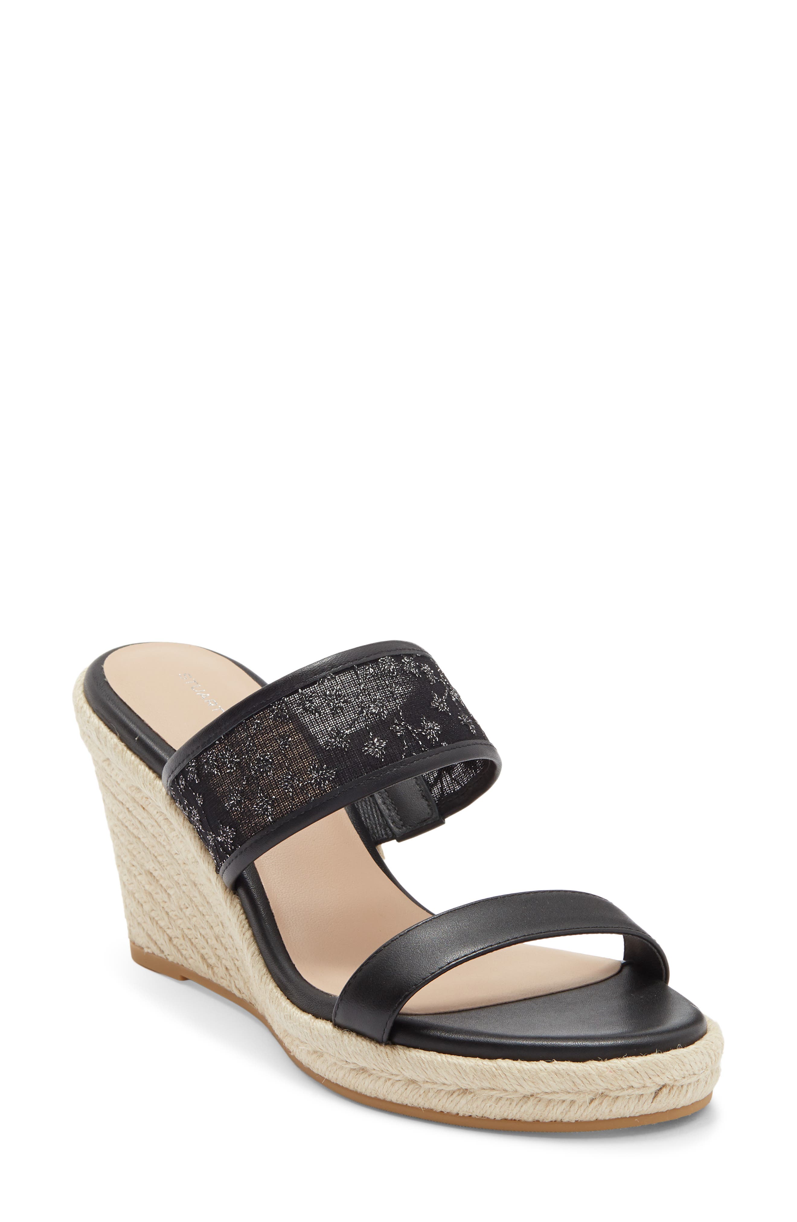 Stuart Weitzman Lily Espadrille Wedge Slide Sandal, Main, color, Black