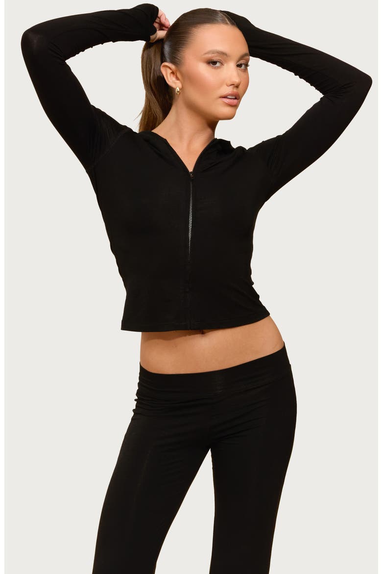 Callan Zip-Up Crop Hoodie, Alternate, color, BLACK