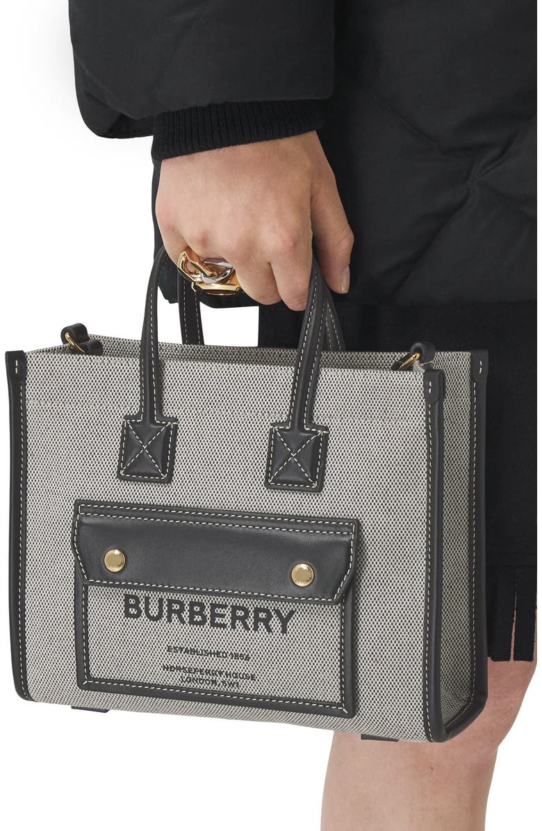Burberry Mini Freya Horseferry Logo Canvas Tote, Alternate, color,