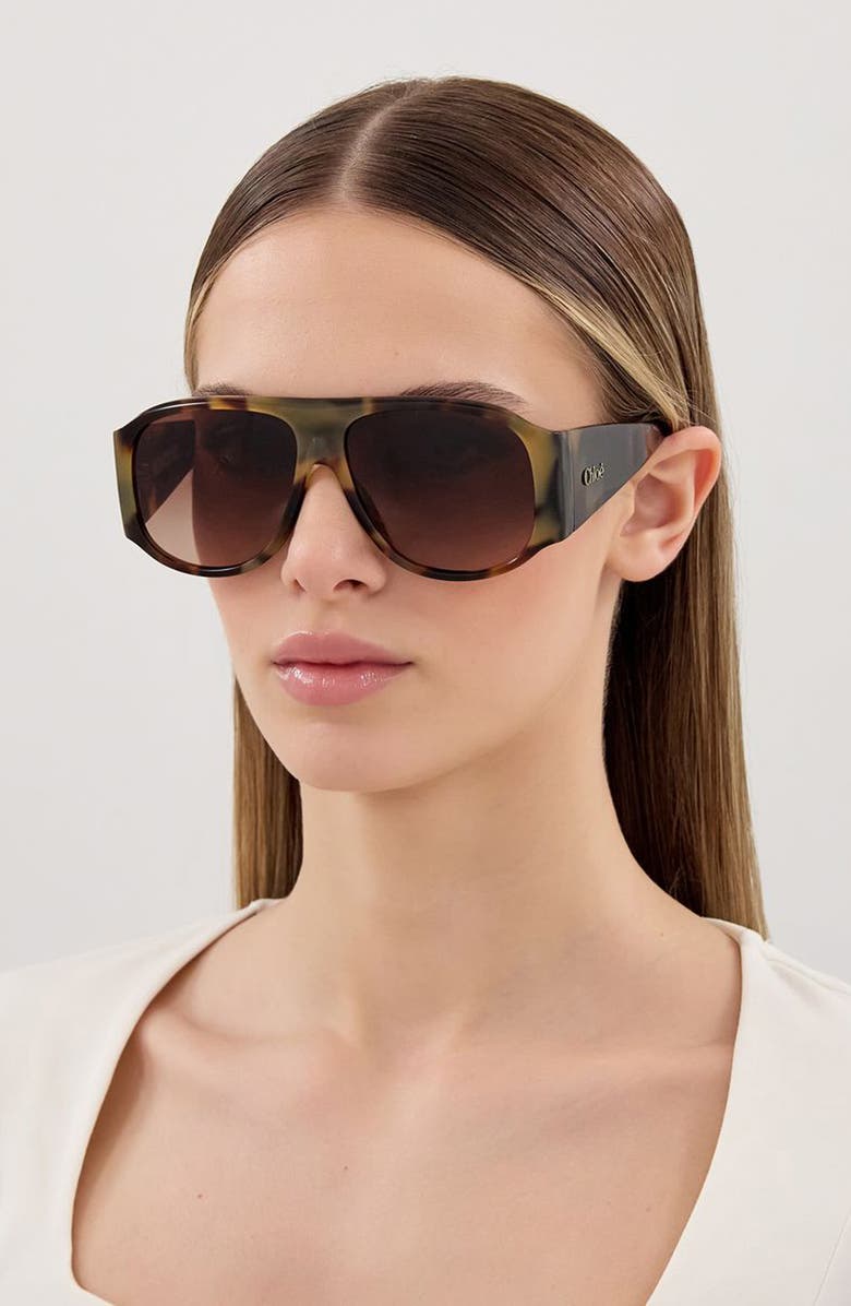 Chloé 60mm Gradient Navigator Sunglasses, Alternate, color, Havana