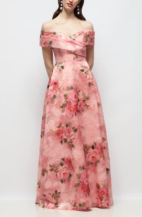 Karr Floral Jacquard Off the Shoulder Organza Gown