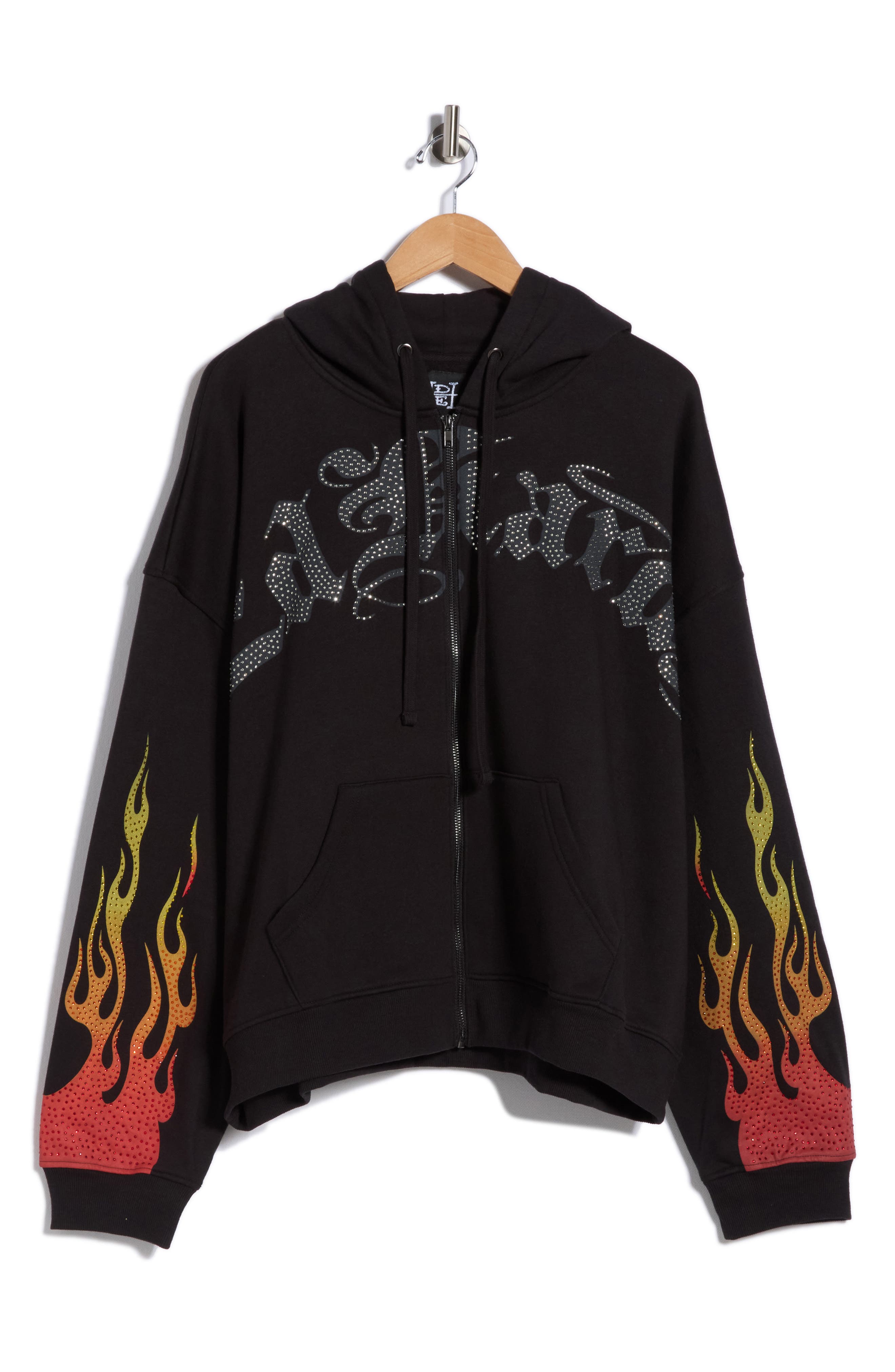 Ed Hardy Skull Flames Rhinestone Boxy Zip Hoodie