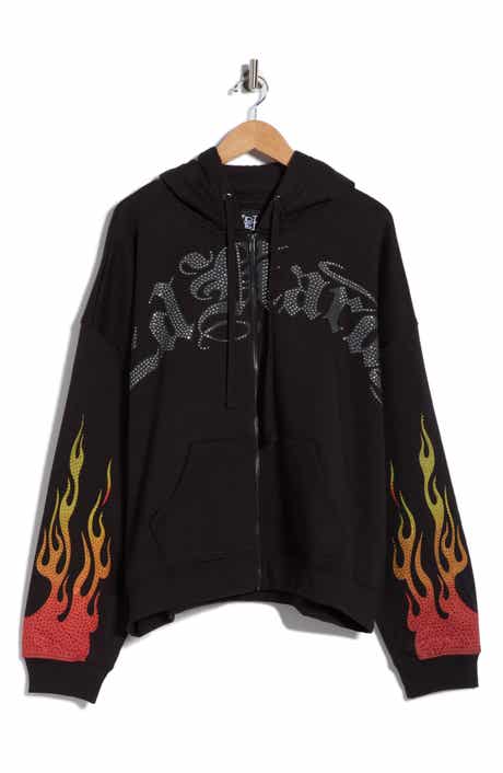 Ed Hardy Skull Flames Rhinestone Boxy Zip Hoodie
