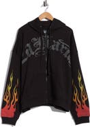 Ed Hardy Skull Flames Rhinestone Boxy Zip Hoodie