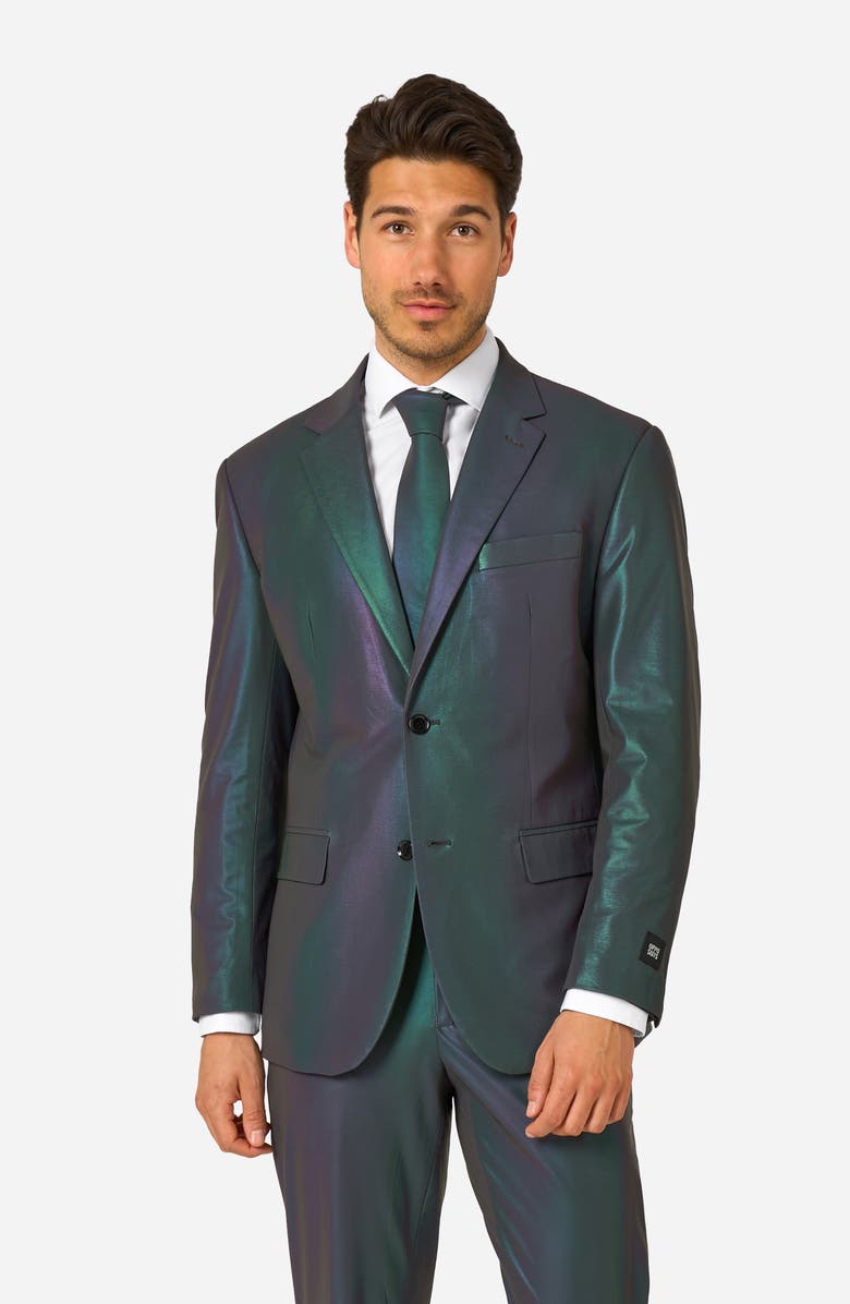 OppoSuits Reflective Perspective Iridescent Slim Fit Two-Piece Suit & Tie Set, Alternate, color, Green Misc