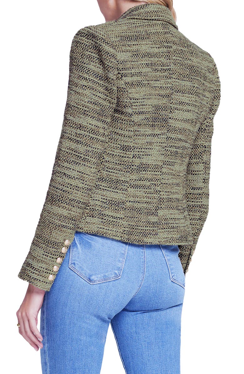 L'AGENCE Brooke Double Breasted Crop Blazer, Alternate, color, Olive Multi