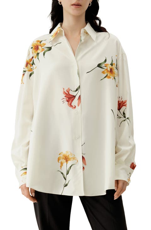 Lily Print Silk Oversize Shirt