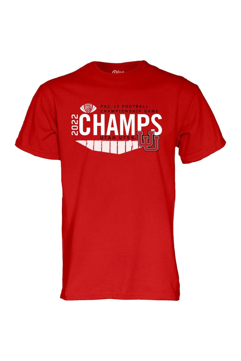 Men's Blue 84 Red Utah Utes 2022 PAC-12 Football Conference Champions Locker Room T-Shirt, Alternate, color, Red