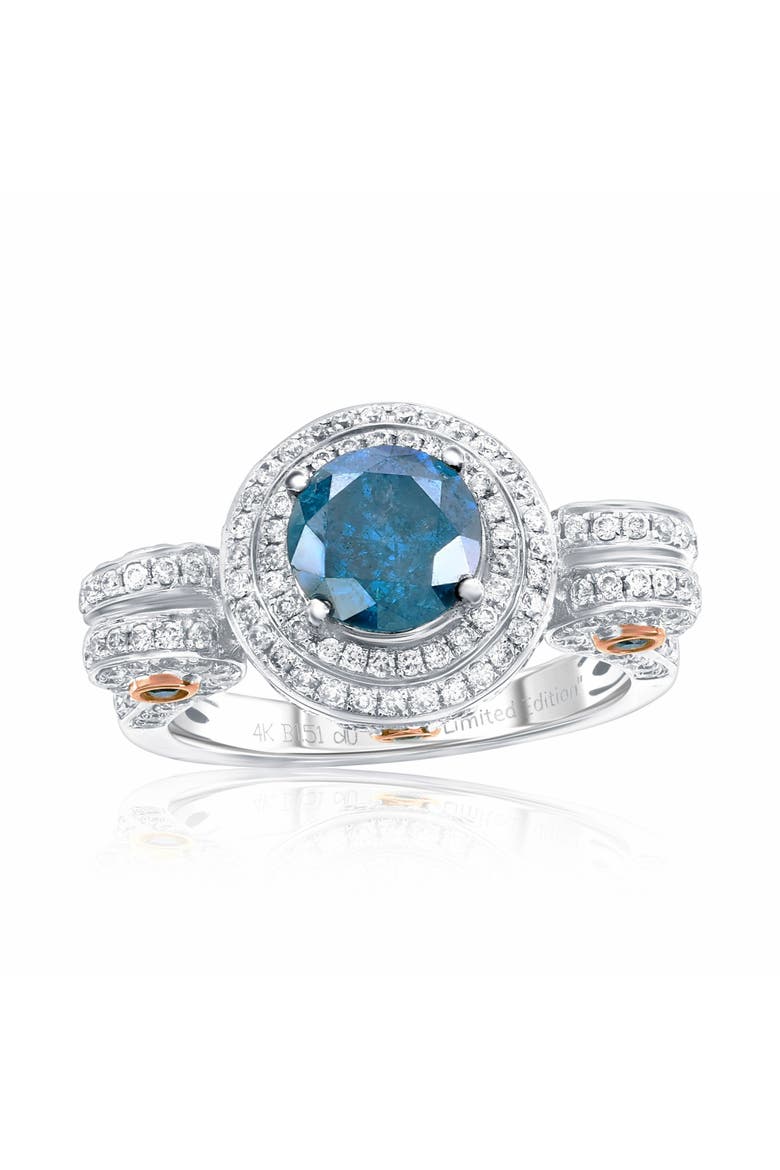 14K Gold 1.51ct Round Blue Diamond & 0.95cttw Diamond Ring, Main, color, White/Rose Gold
