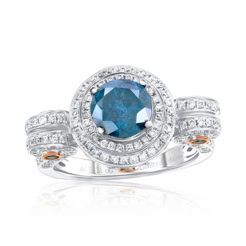 14K Gold 1.51ct Round Blue Diamond & 0.95cttw Diamond Ring