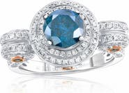 SOUZANA by Suzy Levian 14K Gold 1.51ct Round Blue Diamond & 0.95cttw Diamond Ring