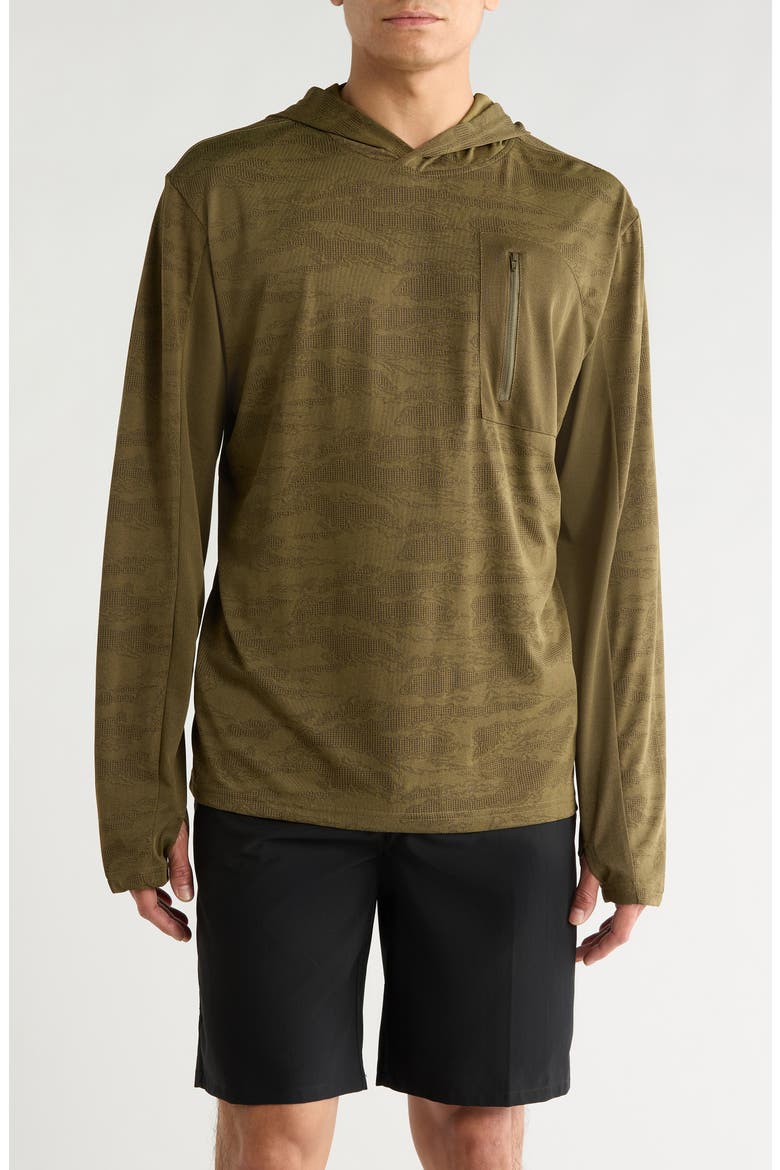 Journey Water Resistant Performance Sun Hoodie, Main, color, OLIVE TIGER CAMO