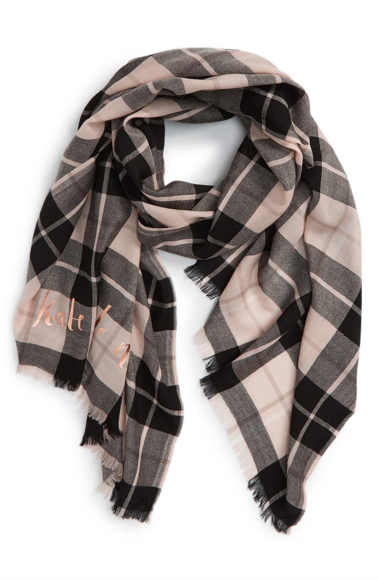 Kate Spade New York 'woodland plaid' wool scarf, Main, color, 