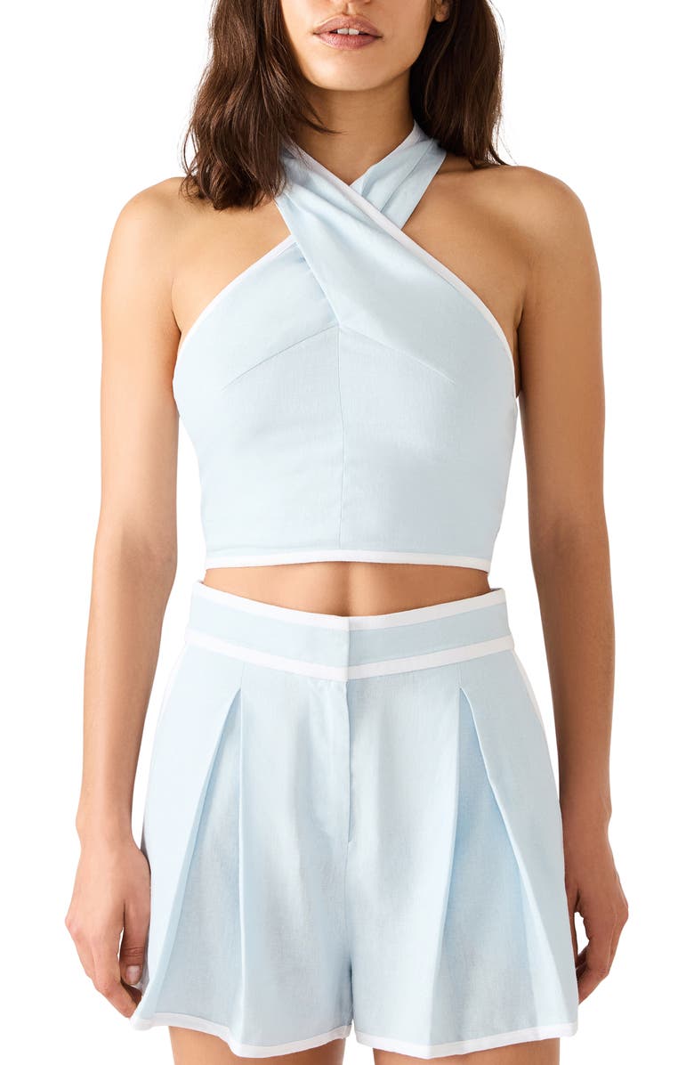 Steve Madden Winnie Twist Front Sleeveless Crop Top, Main, color, Powder Blue