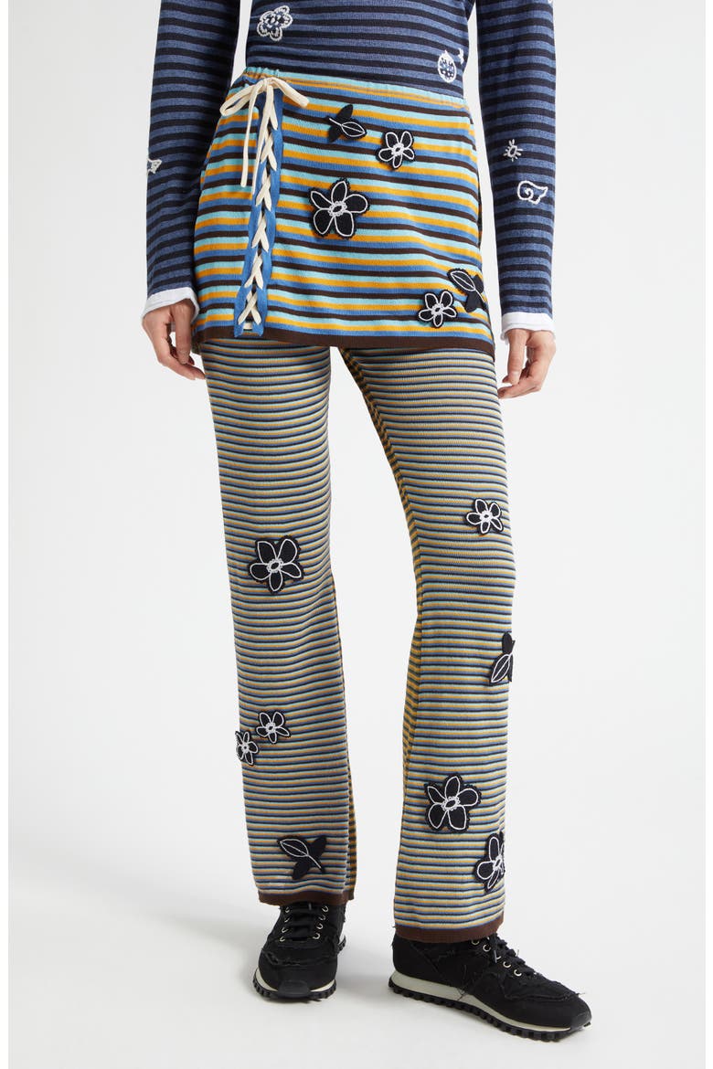 Romy Stripe & Flower Lace-Up Cotton Blend Skirted Pants, Main, color, BLUE MULTI