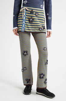 Romy Stripe & Flower Lace-Up Cotton Blend Skirted Pants