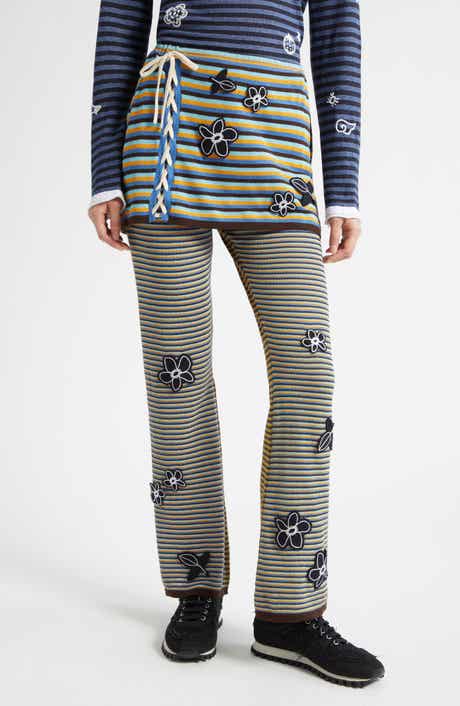 Romy Stripe & Flower Lace-Up Cotton Blend Skirted Pants