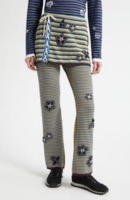YanYan Romy Stripe & Flower Lace-Up Cotton Blend Skirted Pants