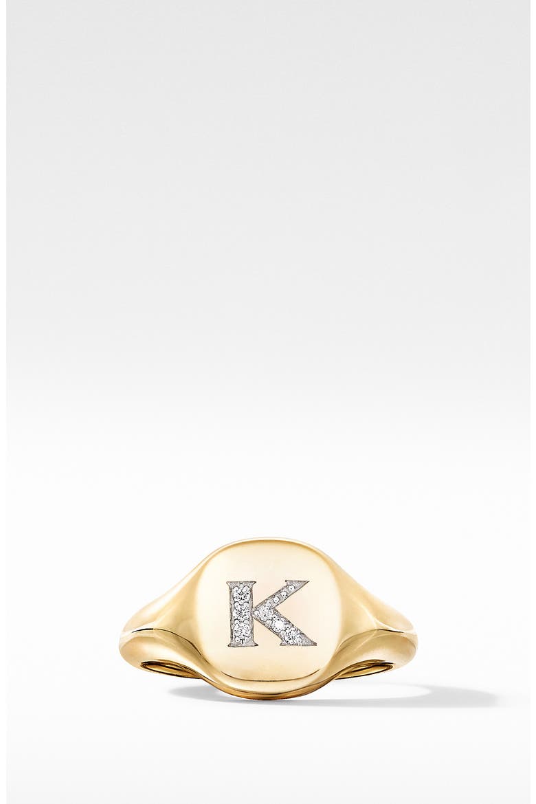 Initial Pinky Ring in 18K Yellow Gold with Diamonds, Alternate, color, DIAMOND-K