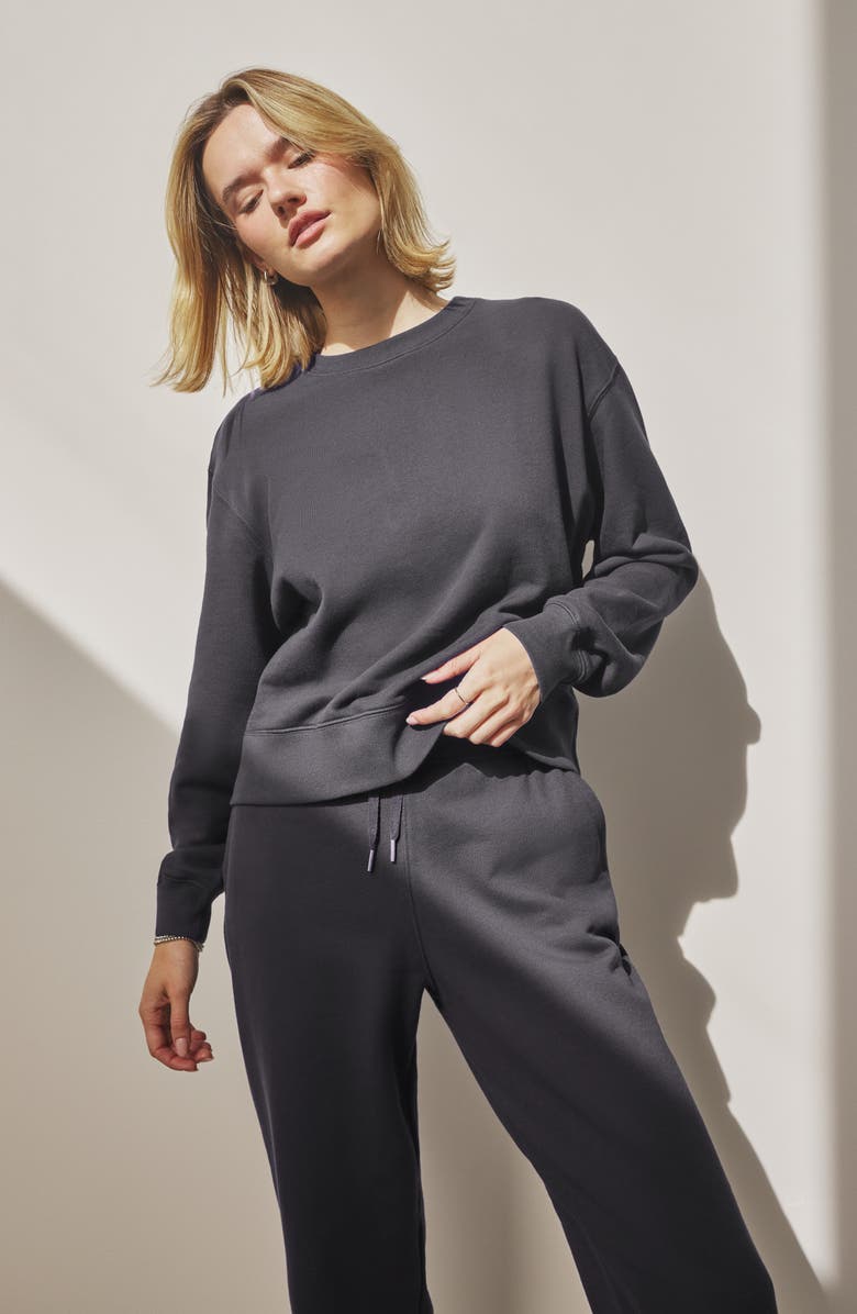 Splendid Laguna Lounge Cotton Crewneck Sweater, Alternate, color, Lead Black