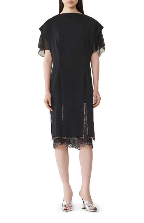 Embroidered Midi Dress In Satin